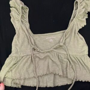 American Eagle Outfitters Olive Green Ruffle Top